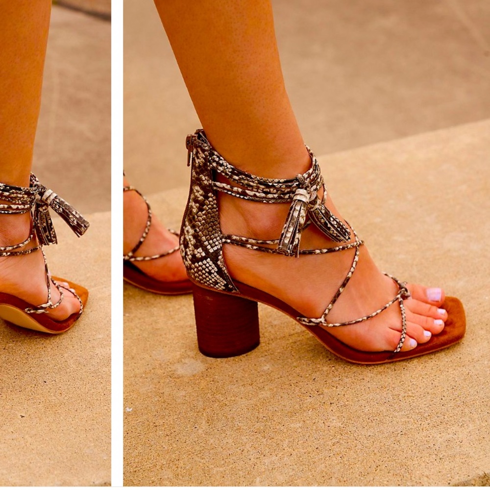 JEFFREY CAMPBELL FOR FREE PEOPLE KINSIE STRAPPY SNAKE SANDALS IN BEIGE SIZE 8